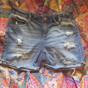 Zara Blue Jean Shorts with Distressed Frayed Hem